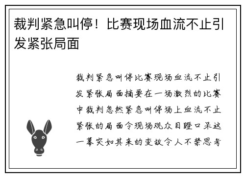 裁判紧急叫停!比赛现场血流不止引发紧张局面